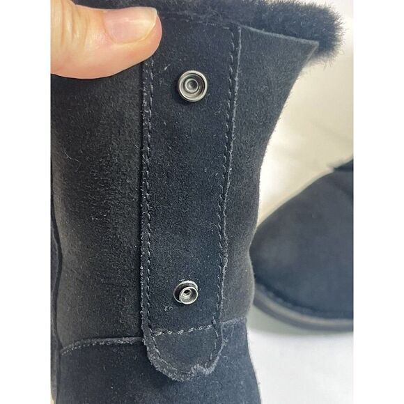 UGG Womens Black Suede Combat Boots Shearling Cuff Size 10 Quincy - Picture 14 of 15
